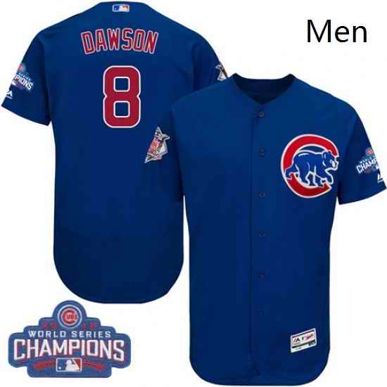 Mens Majestic Chicago Cubs 8 Andre Dawson Royal Blue 2016 World Series Champions Flexbase Authentic MLB Jerseyic